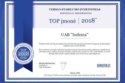 INDEMA_TOP įmonė 2018